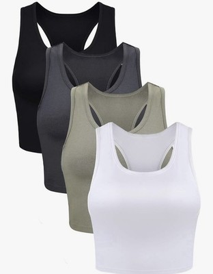 Boao NWOT Set of 4 Basic Racerback Crop Top Sleeveless - Black Grey White Green