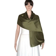 Deep Olive Green Shawl. Silk Long Scarf. Silk Wrap Scarf. Soft Silk Shawl.