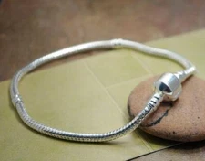 9 INCH EUROPEAN CHARM SNAKE CHAIN BRACELET FOR BEAD .925 SILVER ROUND CLASP R9