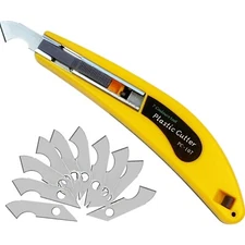 Professional Acrylic Cutter with Curved Handle & 11 Replacement Blades - Yellow