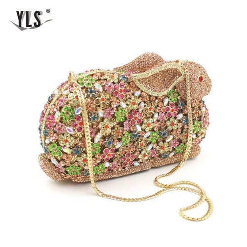 Conejo Mujeres Rosa Cristal Minaudiere Bolso de Noche Boda Fiesta Bolso de Mano - Imagen 5 de 27