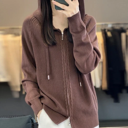 Damen Tops Mantel Pullover Hoodie Strick Cardigan Kapuze Freizeit Reißverschluss Kaschmir - Bild 2 von 25