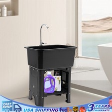 Laundry Sink Freestanding Single Basin Utility Sink+Faucet Garage Basement Sink