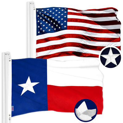 G128 Combo Pack: American & Texas TX State Flag 20x30 In Embroidered 300D Poly