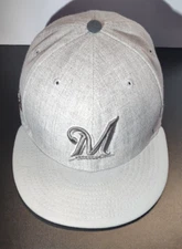 Milwaukee Brewers New Era 59fifty Hat Cap Size 6 7/8 Gray On Gray S2G Patch MLB