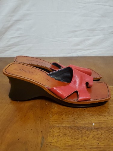 Gama Studios Italian Red Leather Wedge Sandal Shoes Size 6 - Picture 3 of 11