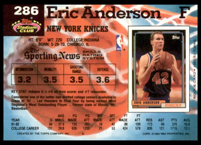 1992 Stadium Club #286 Eric Anderson New York Knicks | eBay