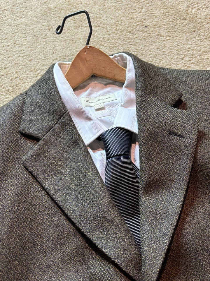 男式 Alan Flusser 波兰棕色斑点羊毛西装外套运动外套夹克 42R — 第 2/4 张图片