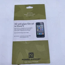 NIB! Power Support HD Anti-Glare Film Set Screen Protector for Apple iPhone 4/4S