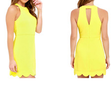 Lulus Favorite Feeling Mini Dress Size S Neon Yellow Scalloped Hem Cut Out Back