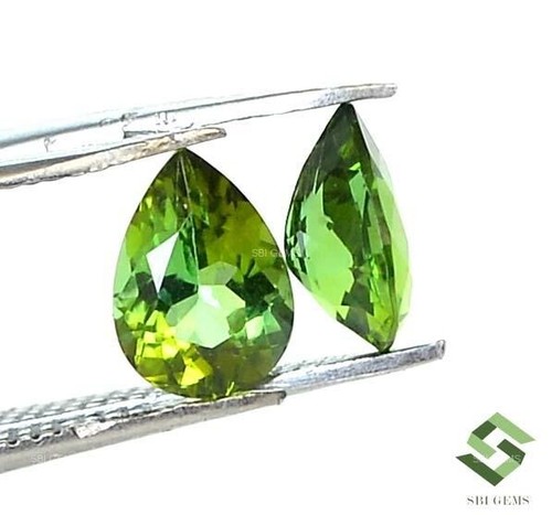 Natural Green Tourmaline Pear Cut Pair 7x5 mm Faceted 1.46 CTS Loose Gemstones - Picture 10 of 11