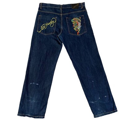 Ed Hardy by Christian Audigier Jeans Mens 38 x 34 Blue Dark Wash