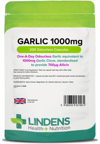 Huile d'ail 4-PACK 800 capsules inodore 1 par jour fournit 700mcg d'allicine - Photo 1/1