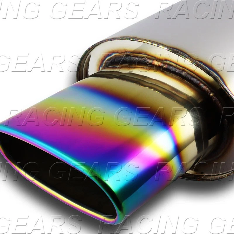 SILENCIADOR DE ESCAPE SOLDADO ACERO INOXIDABLE 5.5" ARCO IRIS PUNTA QUEMADA 2.5" ENTRADA T-304 Foto 2 de 4