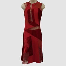 $1828 Stella McCartney Women Red Lace Velvet Patchwork Silk Mini Dress Size 38