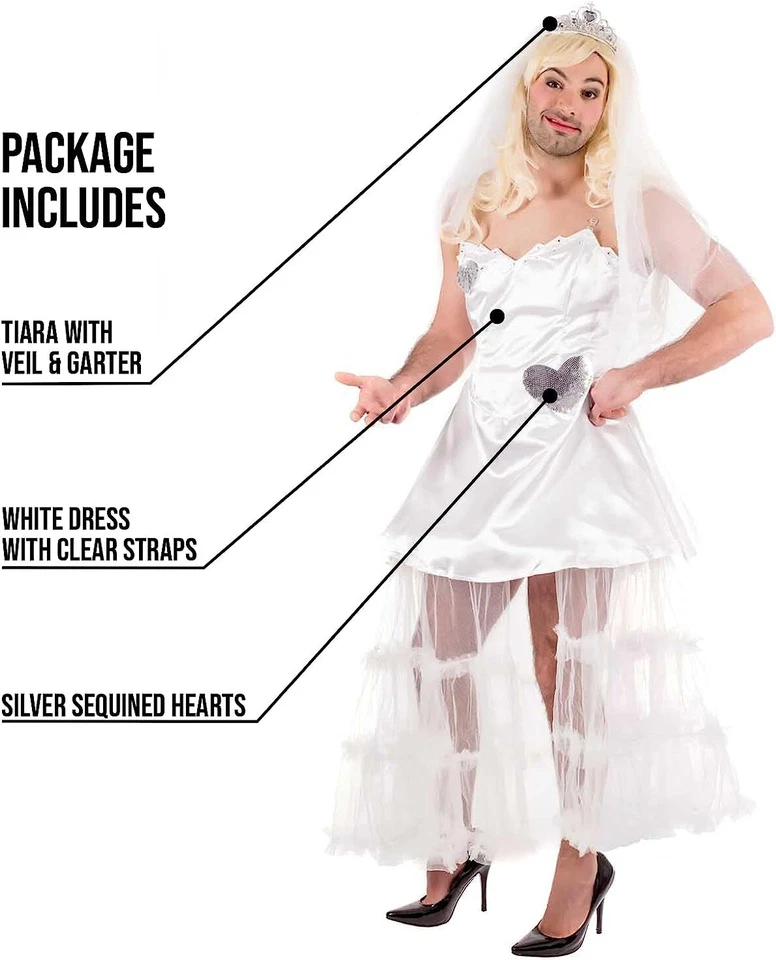 Disfraz de novia fugitiva para hombre M L adulto hombre vestido de novia despedida de soltero Halloween Foto 3 de 4