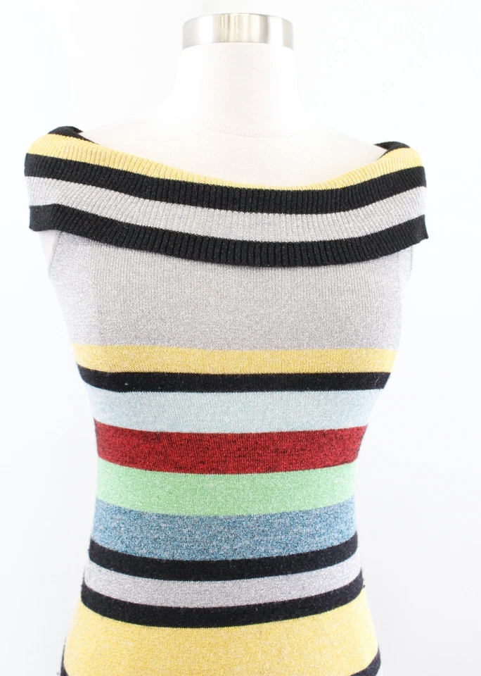 L.A.M.B. Vestido LAMB Gwen Stefani Otoño 2007 Y2K Tejido Metálico a Rayas Talla XS Foto 2 de 4