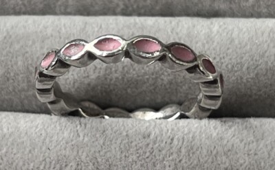 Genuine Pandora Sterling Silver Pink Gem Set Ring Size 52 Hm Ale