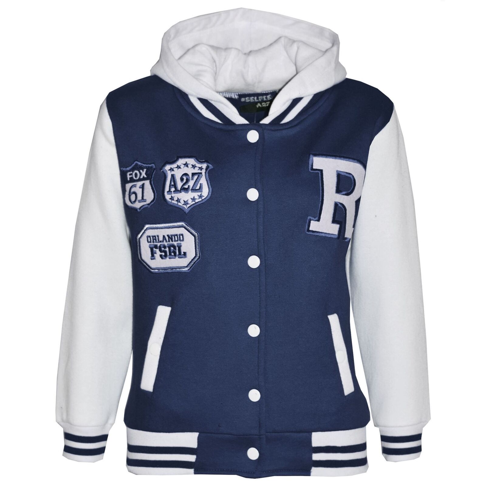 Kids Baseball Hooded Navy R Fashion NYC/FOX Jacket Varsity Coat