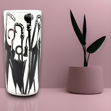 Classic Umbrella Stand Ceramic 18" Round Tall Black & White Stick Holder Storage