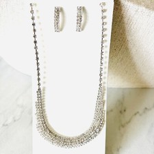 Silver Crystal Rhinestone Necklace  Earring Set For Bridal Formal Weddings Prom