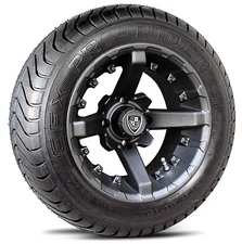 (4) Fairway Alloys 12" Battle Golf Cart Car Rim Wheel & 215-50-12 ProRider Tires