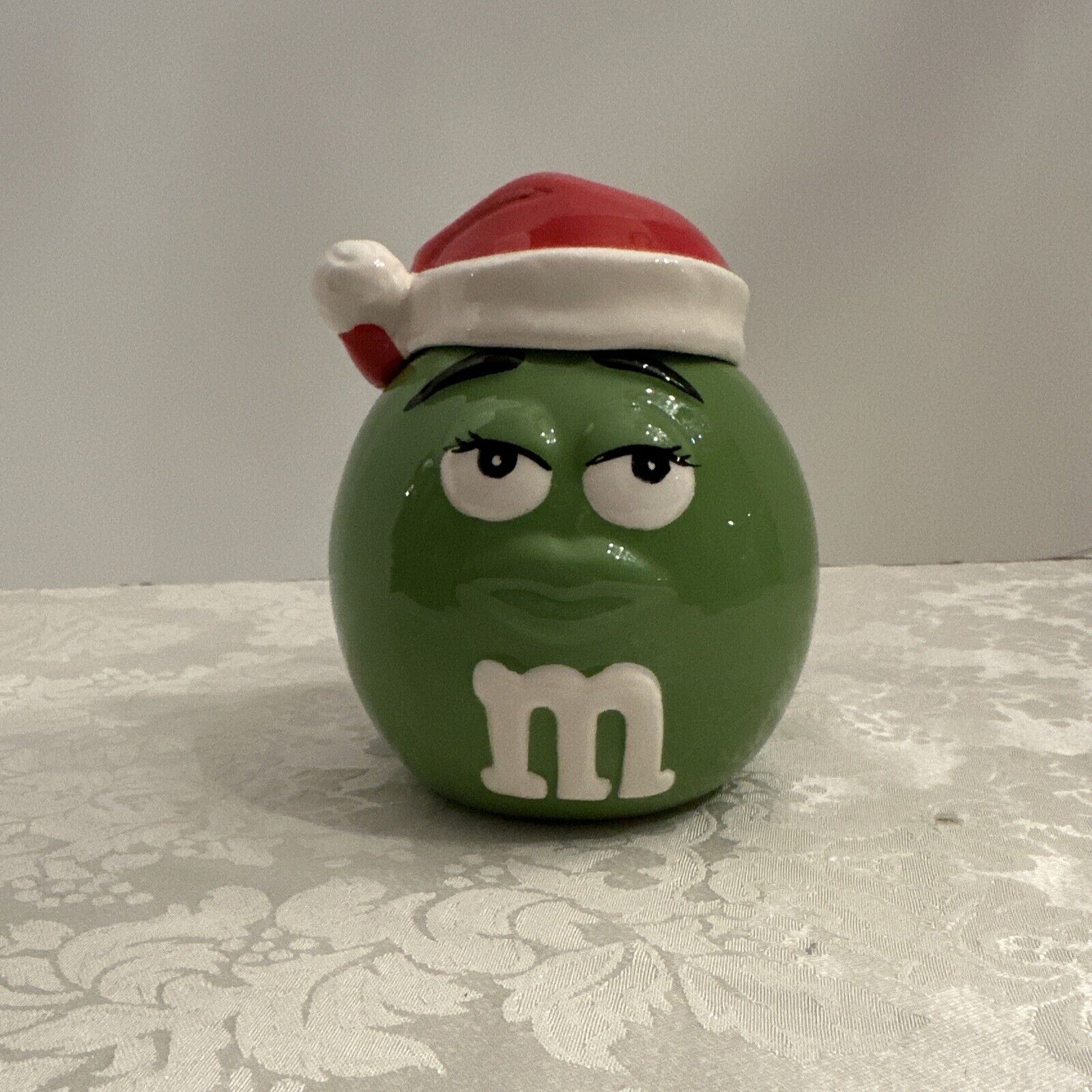Green M & M Candy Jar With Santa Hat