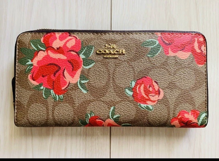 COACH, Zip-around Long wallet , F39189, Floral, Red Rose, Logo ,New with  Tag .