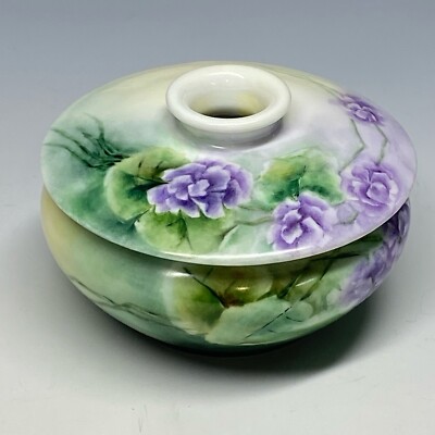 Antique Vienna Austria Purple Flowers Floral Hand Painted Hair Receiver 5x3 