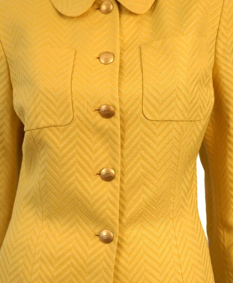 Jaqueta saia terno vintage RENA LANG amarela espinha de peixe mistura de seda tamanho 4 saia tamanho 2 - Imagem 4 de 4