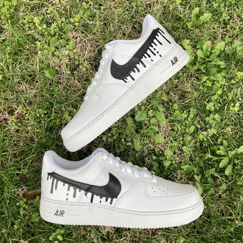 Nike Air Force 1 chaussures goutte à goutte noires personnalisées hommes femmes enfants baskets toutes tailles - Photo 1 sur 12