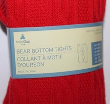 baby Gap New Girl's 0 6 12 Mo. Red Cotton Cable Tights Bear on Bum