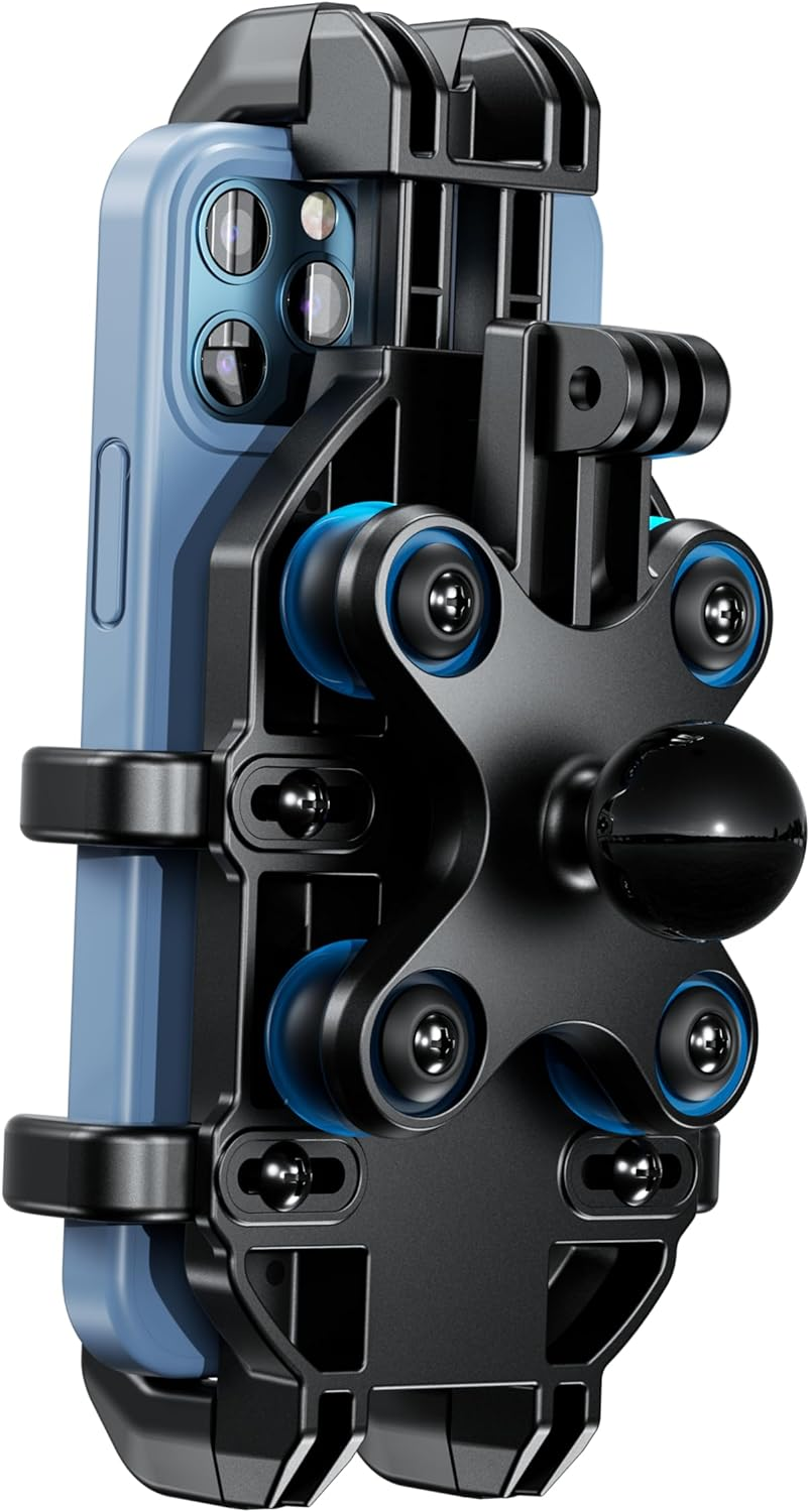 1'' Ball Motorcycle Phone Mount with Vibration Dampener, Adjustable Cellphone Ho