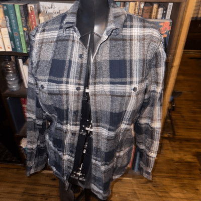 Lucky Brand blue and gray lumberjack plaid M button down shirt