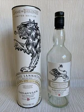 Game Of Thrones: House Lannister: Empty Lagavulin Scotch Whisky Bottle & Tube 