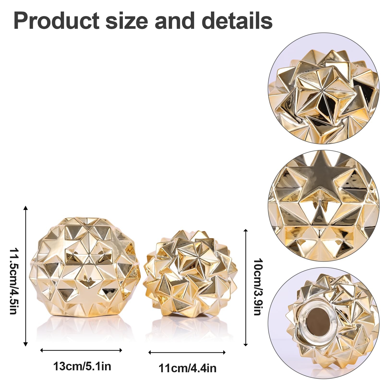 Gold Knot Orbs Ceramic 2PC Decorative Spheres Set - Modern Geometric Balls Ce...