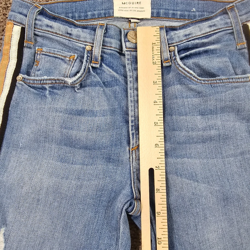 Jeans McGuire Mujer 24 Corte Recto Bajo Elastizado Ligero Lavado Rayas EE. UU. 24x26 Foto 4 de 4