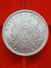 Francia 5 Franchi 1867 Napoleone III Moneta Restrike/Riconio antimagnetica.