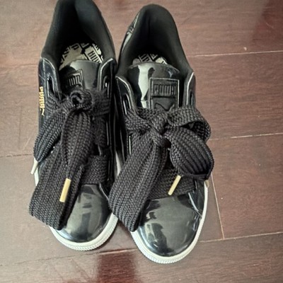 PUMA Basket Heart Black Patent Leather Lace Up Comfort Women's Sneakers