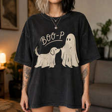 Boo-P Ghost Dog Halloween Shirt Cute Spooky Dog Mom Vintage Fall Graphic Tee