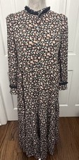 VTG LEVI'S Womens Floral Tiered Ruffle Lace 1/4 Button Up Prairie Dress XSmall