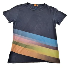 Hugo Boss Orange XL Navy Pima Cotton Graphic Stripe T-Shirt Made in Peru