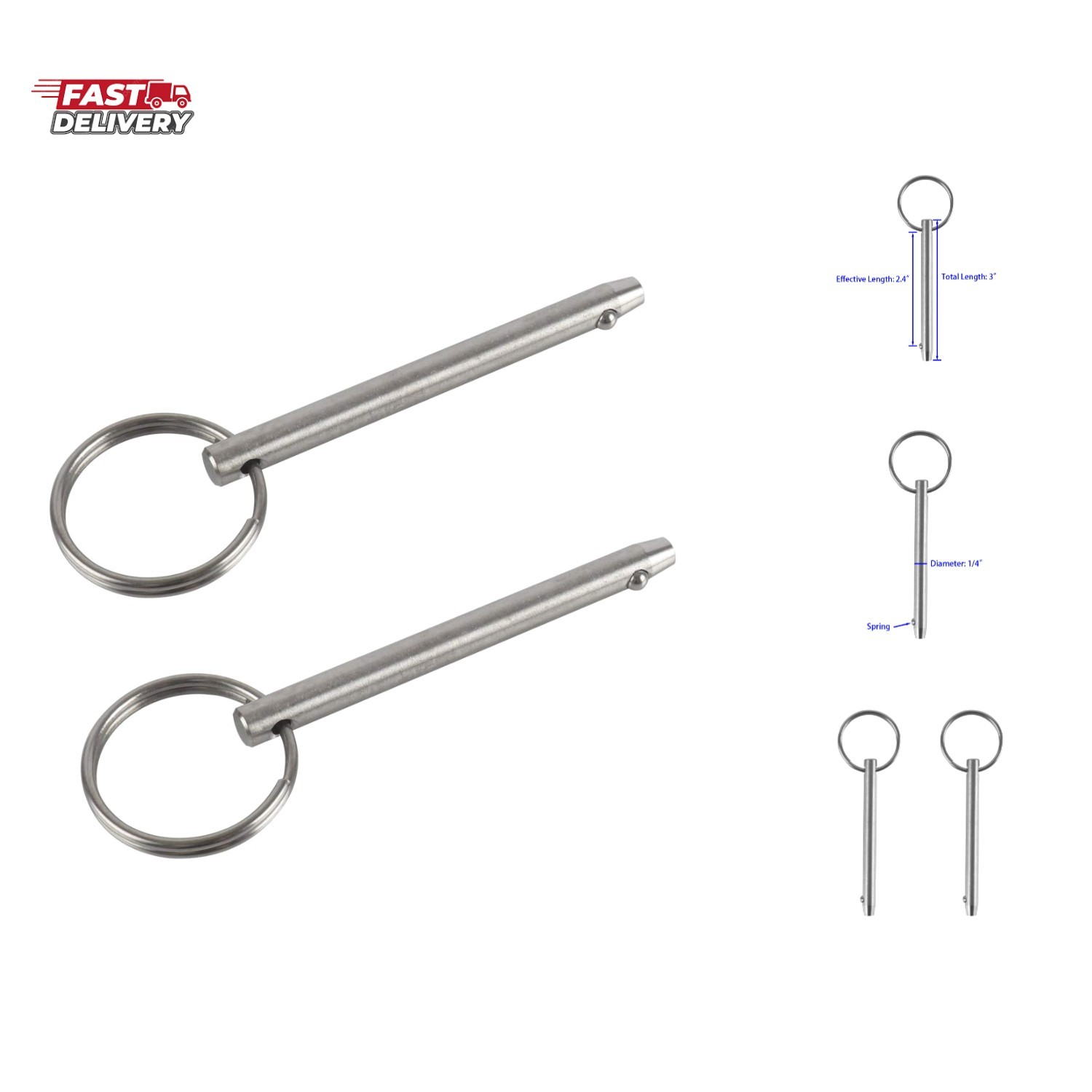 2 Pack Quick Release Pin, Diameter 1/4