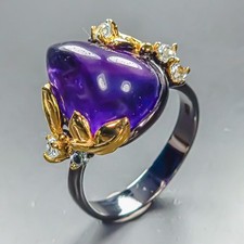 One of a kind Natural Amethyst Ring 925 Sterling Silver Size 8 /R457282