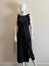 A New Day Black Midi Dress Sleeveless Ruffle Slit Accents Round Neck XS Women