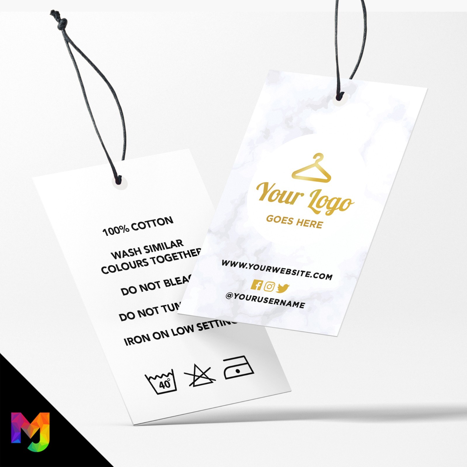 Custom Clothing Swing Tags Cards Printing | Marble Gold Modern Style