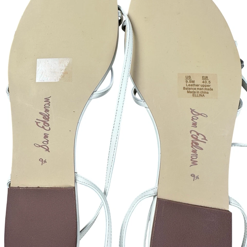 Sam Edelman Ellina Strappy Flat Sandals Women’s 9.5 Cream Leather Ankle Strap - Image 3 of 4