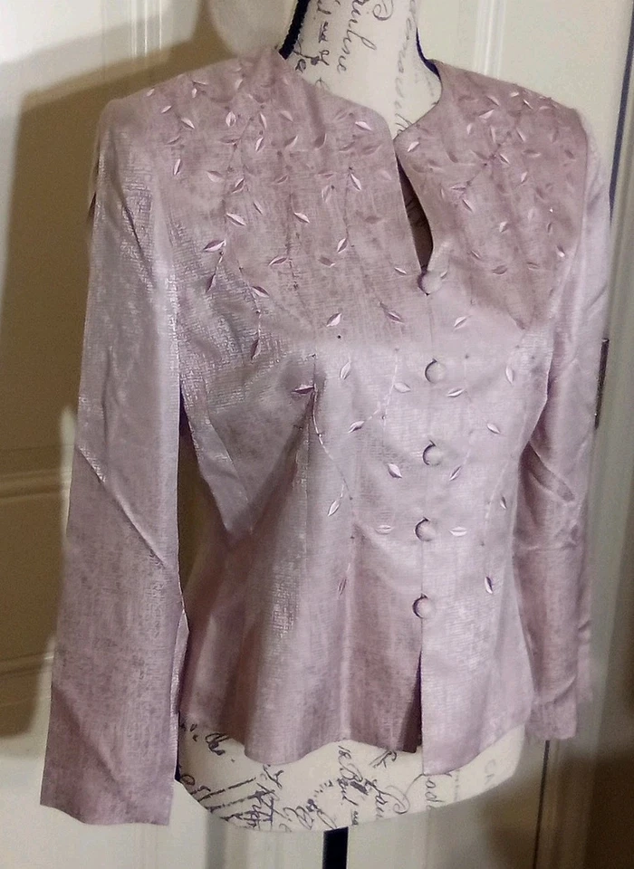 Chaqueta Papell Mujer Talla 8 Petite Color Rosa 100% Seda Foto 3 de 4