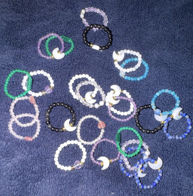 Handmade Crystal Gemstone Stretch Beaded Stackable Rings with Hearts& Moon$2each