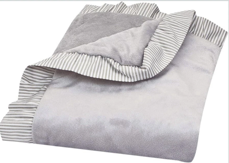 Trend Lab Dove Gray Receiving Blanket-Ruffle Stripe Trimmed 30 In X 40 In - Image 2 of 4